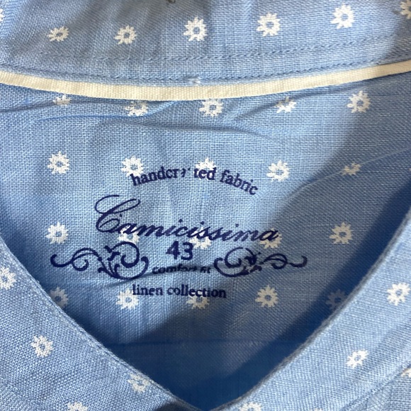 NWOT CAMICISSIMA Blue Button-Up Shirt with White Flowers Dots - Picture 4 of 5